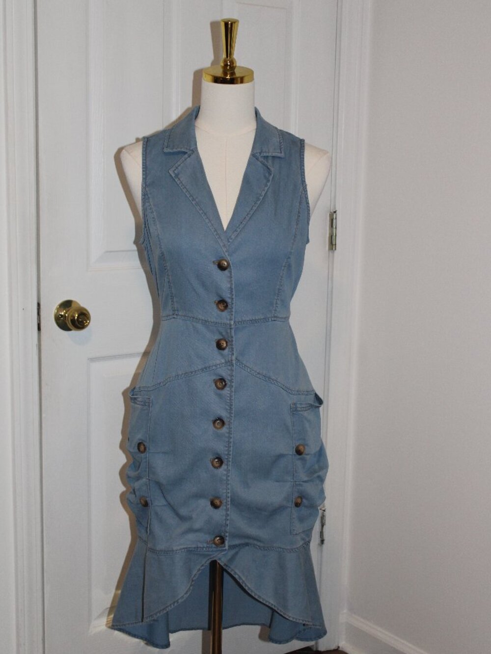 Venus Denim Slevless ruffled dress